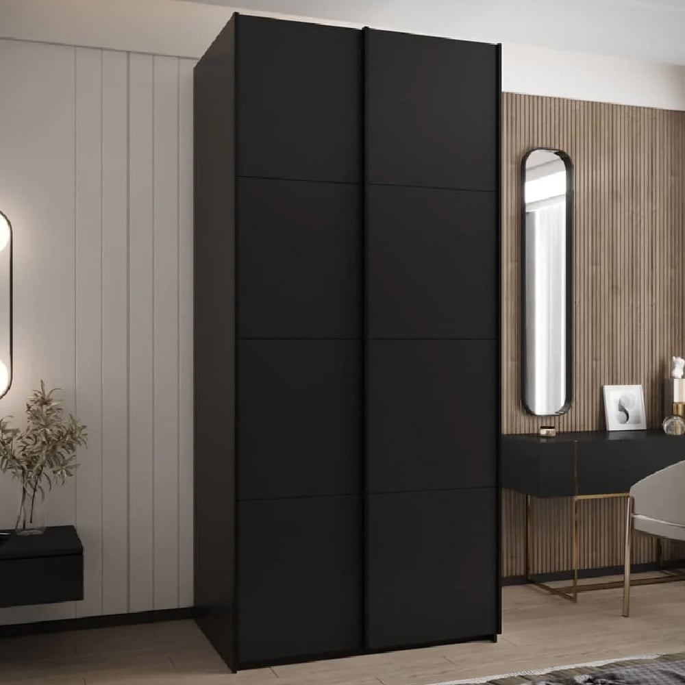 tarzana wooden wardrobe with 2 sliding doors in black