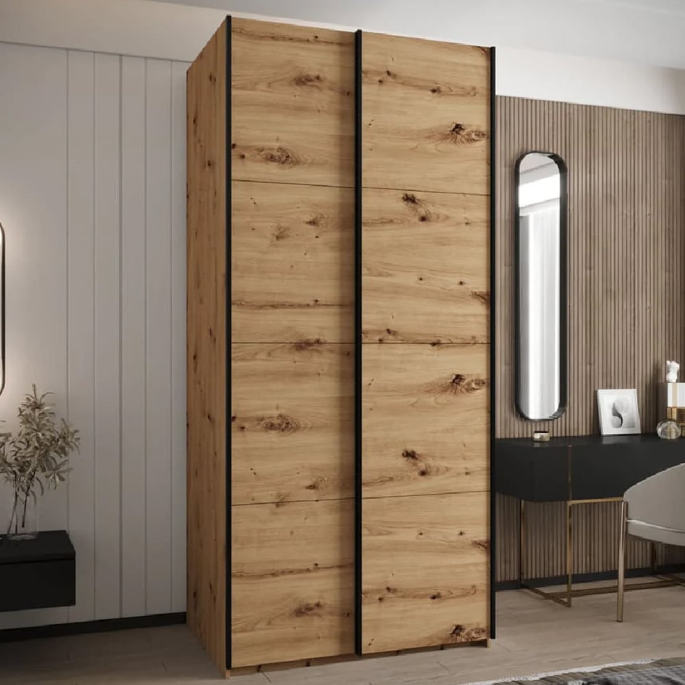 tarzana wooden wardrobe with 2 sliding doors in oak artisan