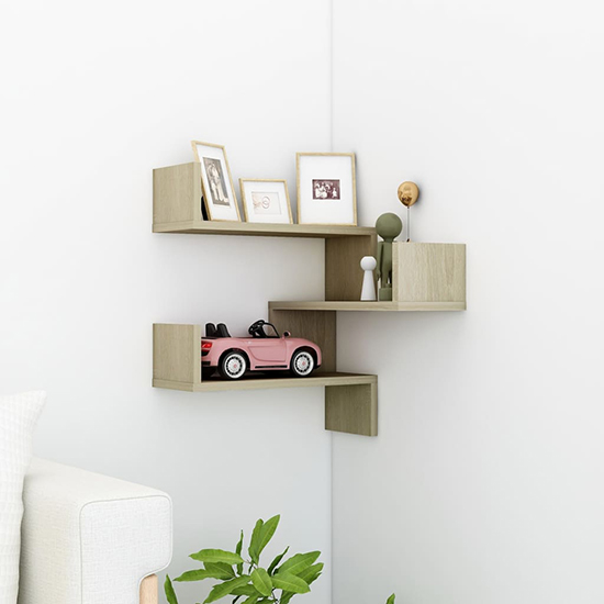 Product photograph of Tasya Wooden Corner Wall Shelf In Sonoma Oak from Furniture in Fashion