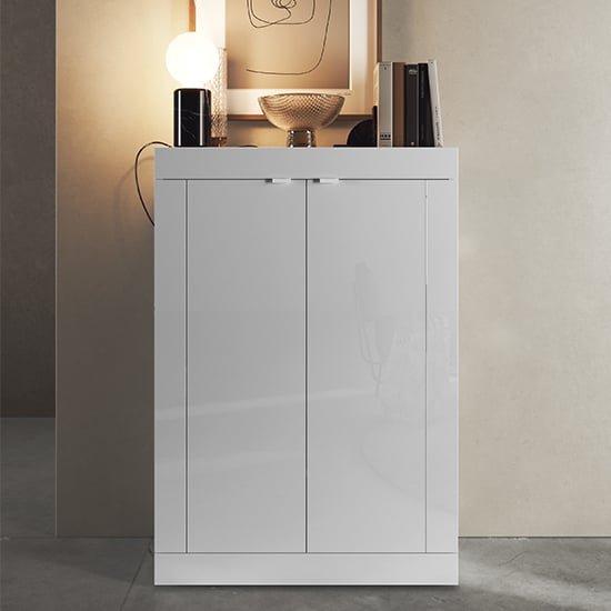 Photo of Taylor high gloss shoe cabinet with 2 doors in white
