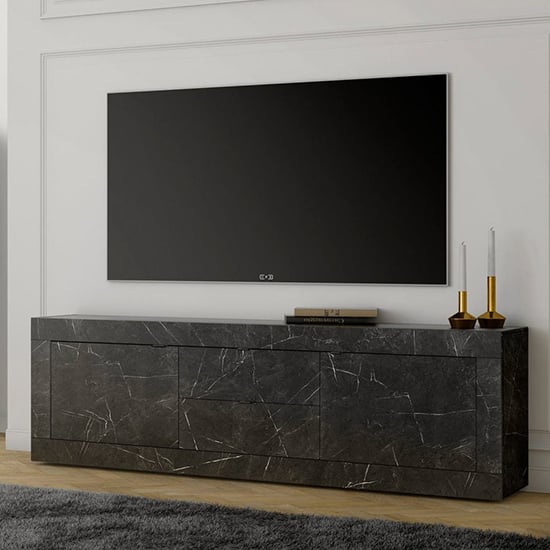 Read more about Taylor tv stand with 2 doors 3 drawers in black marble effect