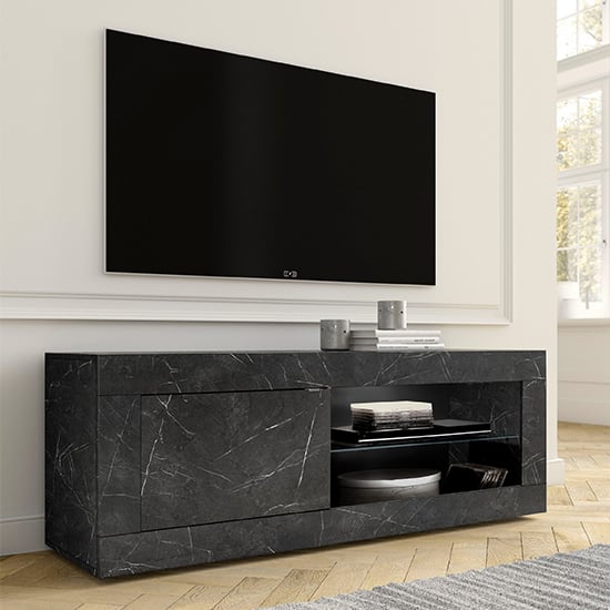 Product photograph of Taylor Tv Stand In Black Marble Effect With 1 Door And Led from Furniture in Fashion