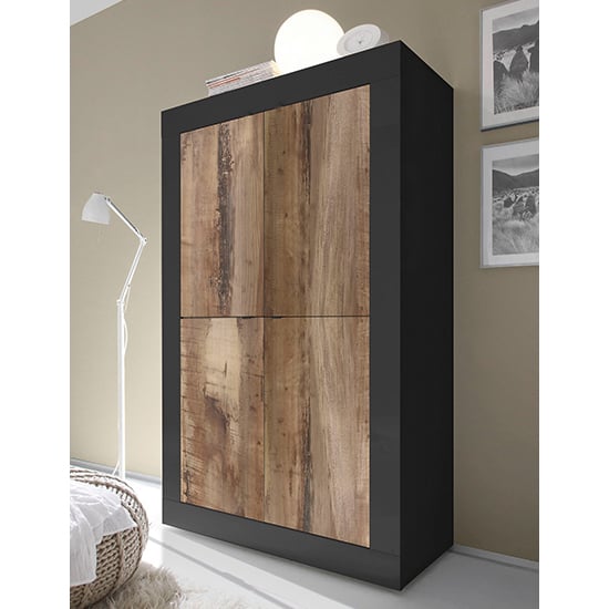 Photo of Taylor wooden highboard with 4 doors in matt black and pero