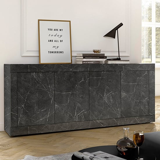 Product photograph of Taylor Wooden Sideboard With 4 Doors In Black Marble Effect from Furniture in Fashion