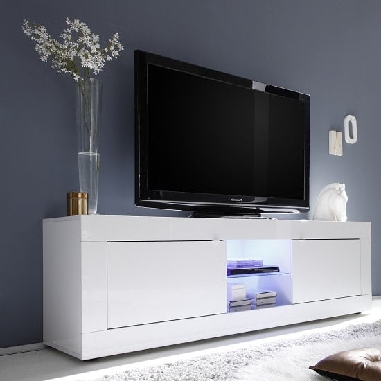 Photo of Taylor tv stand large in white high gloss with 2 doors and led