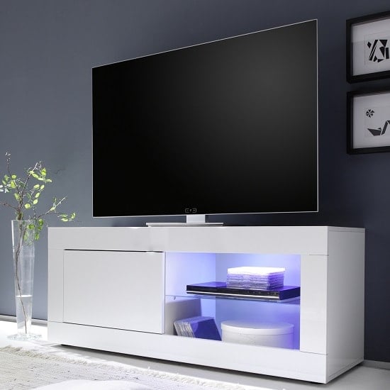 Product photograph of Taylor Tv Stand In White High Gloss With 1 Door And Led from Furniture in Fashion