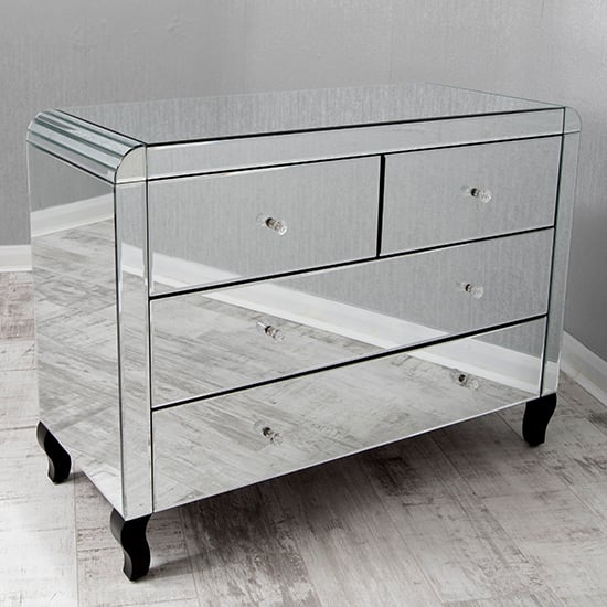 Product photograph of Teara Clear Glass Chest Of 4 Drawers In Mirrored from Furniture in Fashion
