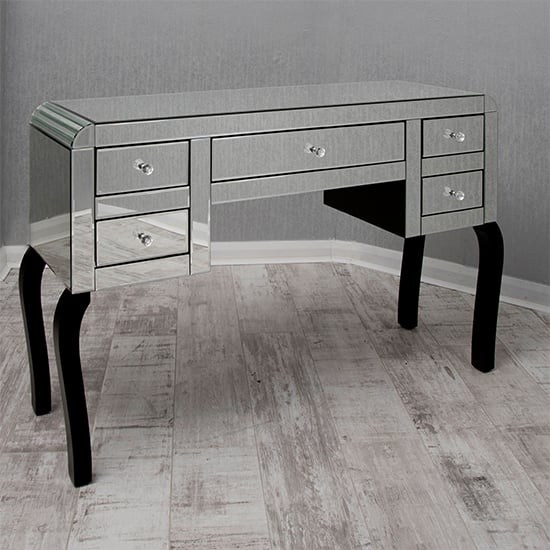 Read more about Teara clear glass dressing table with 5 drawers in mirrored