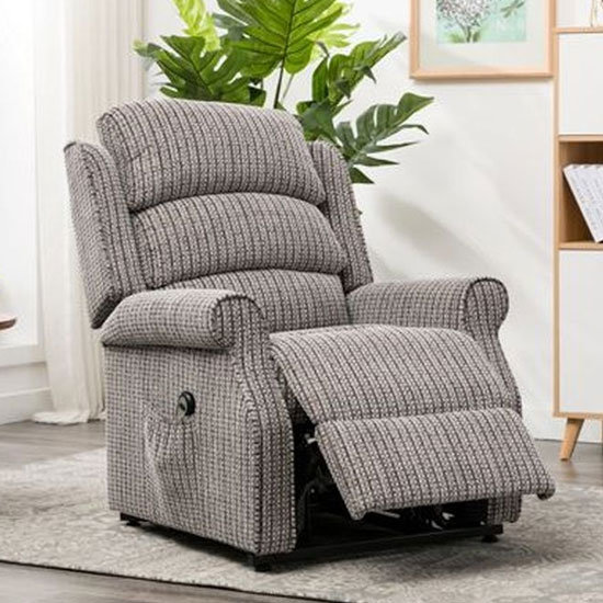 Product photograph of Tegmine Fabric Electric Lift And Tilt Recliner Armchair In Latte from Furniture in Fashion