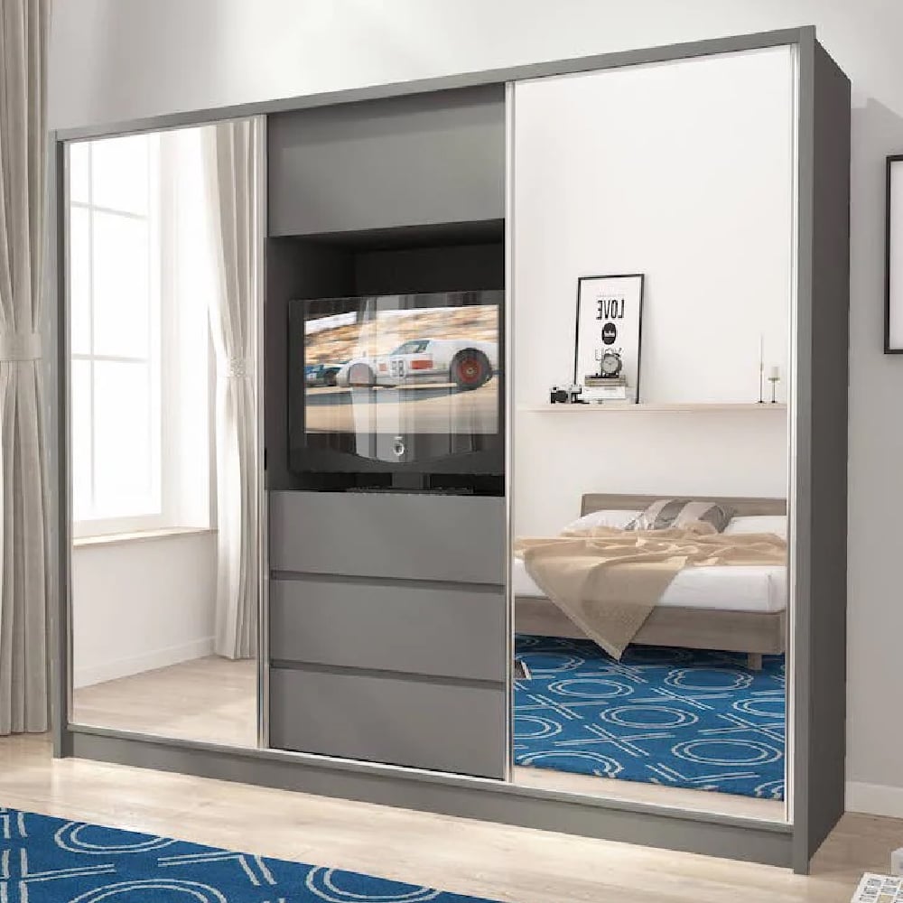 telluride mirrored wardrobe with 2 sliding doors in graphite