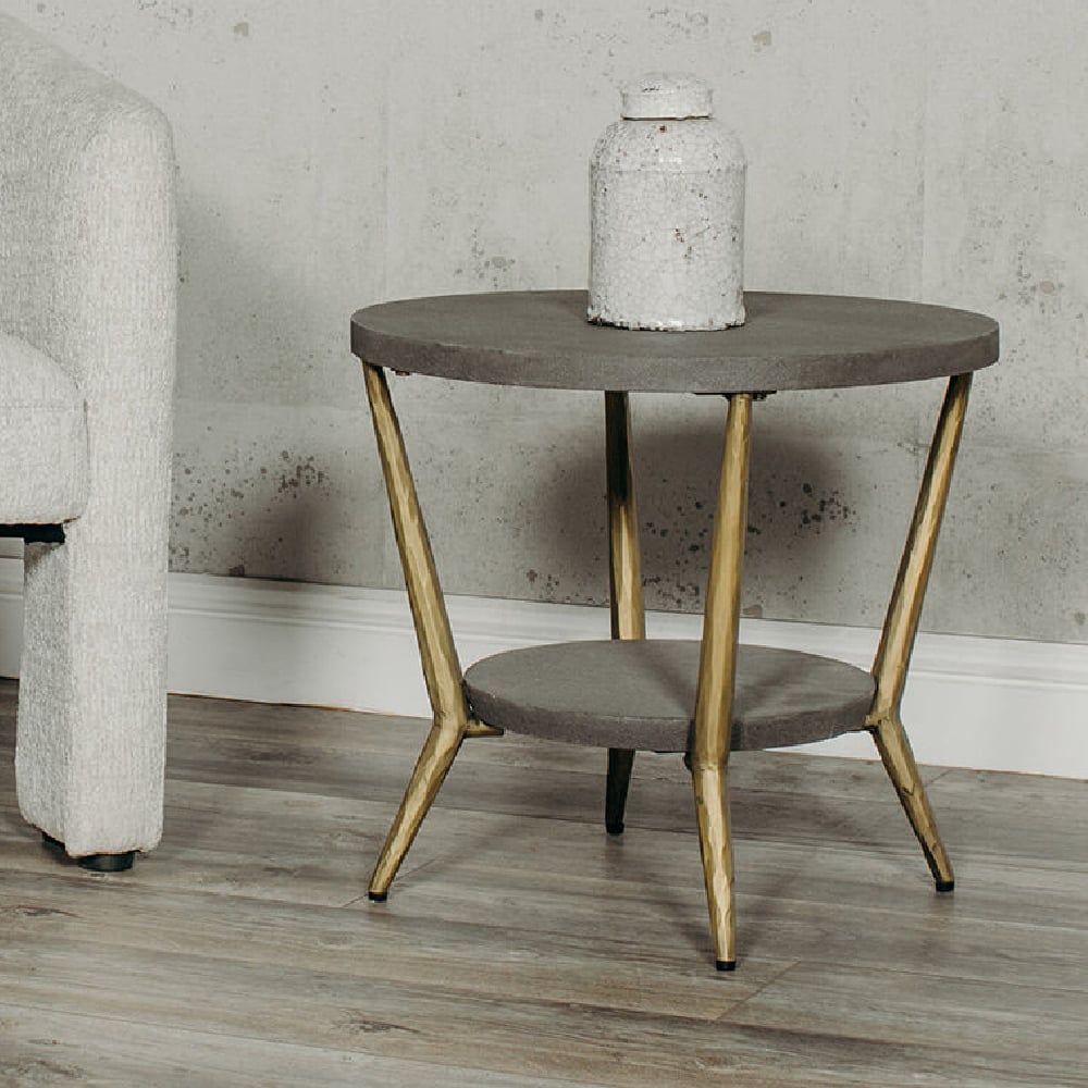 Product photograph of Telluride Wooden Round Lamp Table In Grey Concrete Effect from Furniture in Fashion