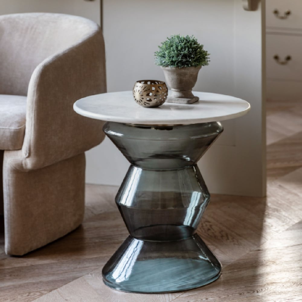 temecula marble round side table in smoke