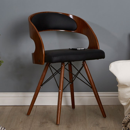 Read more about Tenova black faux leather bedroom chair with walnut wooden legs
