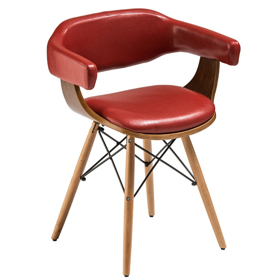 Read more about Tenova red faux leather bedroom chair with beech wooden legs