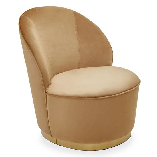 Read more about Teos kids beige plush velvet swivel tub chair with gold base