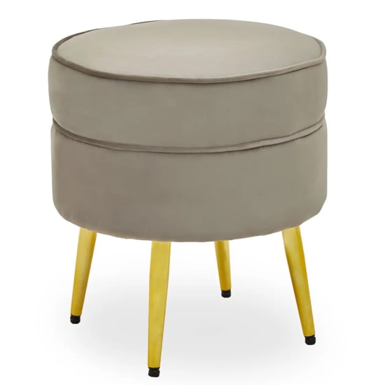 Photo of Teos round velvet foot stool in mink with gold legs