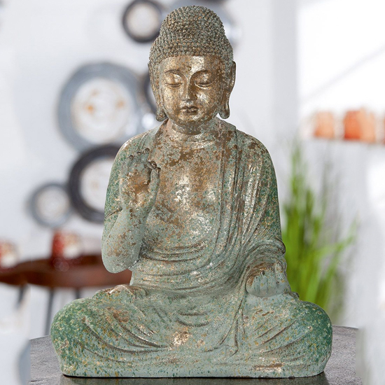 Terrell Magnesia Buddha Bodhi Sculpture In Green Copper