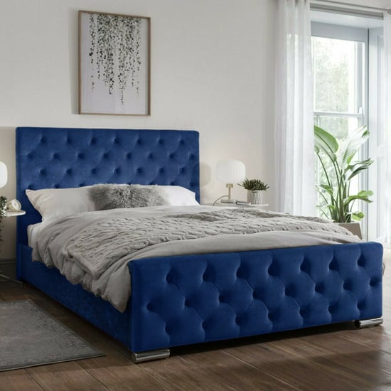 Tetbury Plush Velvet Upholstered Single Bed In Blue | Sale