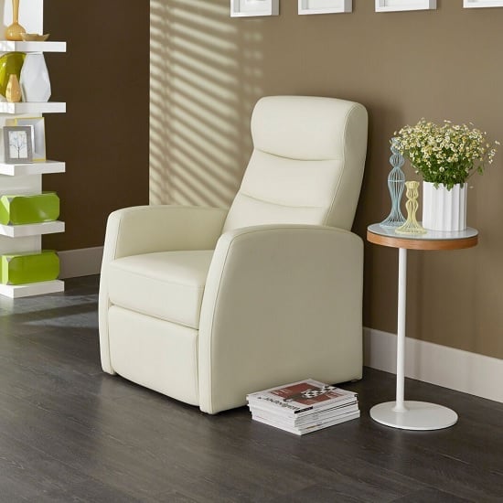 Tetbury Contemporary Recliner Chair In Cream Faux Leather