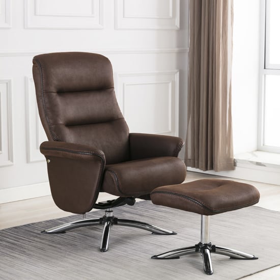 Product photograph of Texopy Faux Leather Swivel Recliner Chair With Stool In Brown from Furniture in Fashion