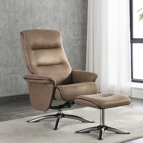Read more about Texopy faux leather swivel recliner chair with stool in caramel