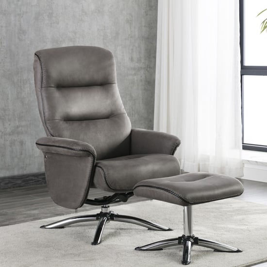 Photo of Texopy faux leather swivel recliner chair with stool in grey
