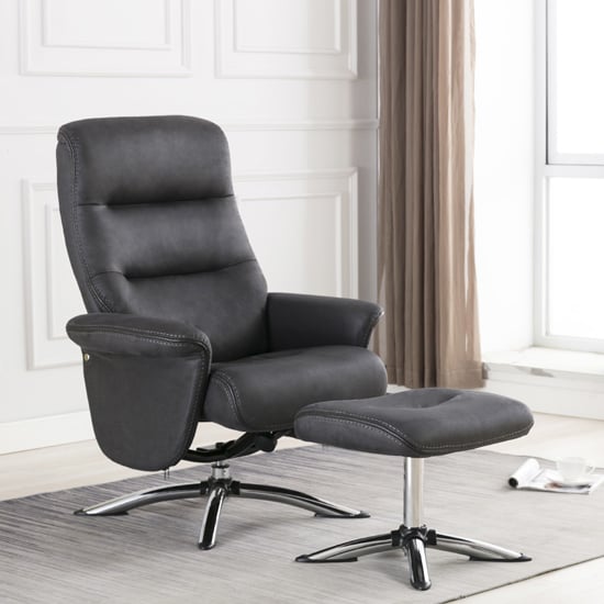 Photo of Texopy faux leather swivel recliner chair with stool in slate