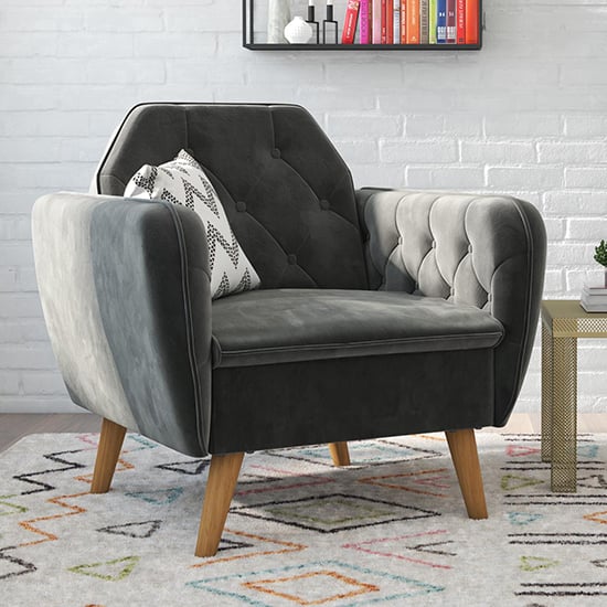 Product photograph of Theodore Velvet Memory Foam Accent Chair In Grey from Furniture in Fashion