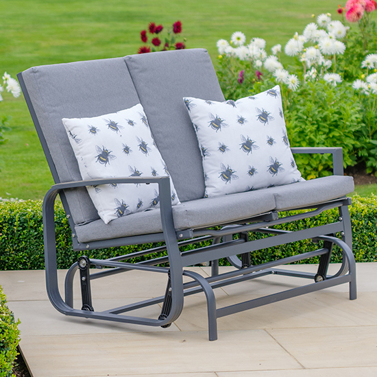 Read more about Thirsk outdoor cushioned 2 seater glider bench in graphite grey