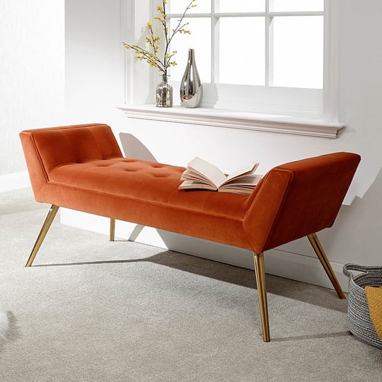 Read more about Totnes fabric upholstered hallway bench in russet