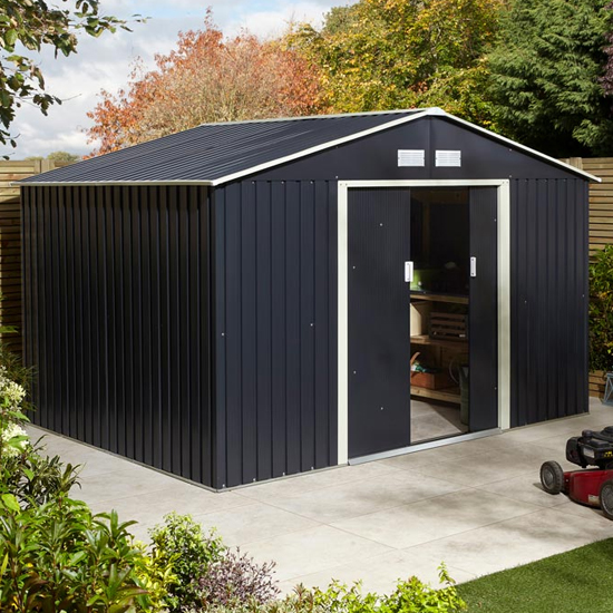 Read more about Thorpe metal 10x8 apex shed in dark grey
