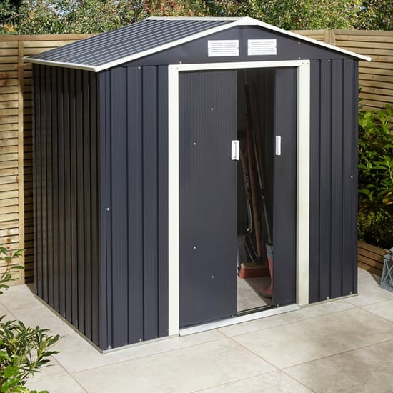 Read more about Thorpe metal 6x4 apex shed in dark grey