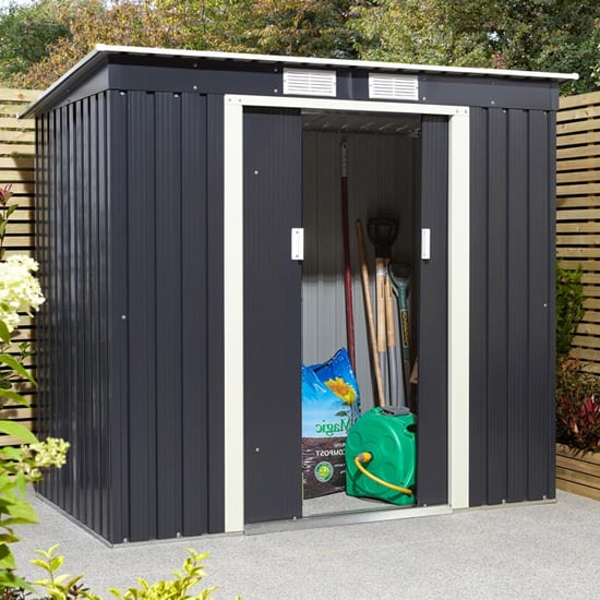 Read more about Thorpe metal 6x4 pent shed in dark grey