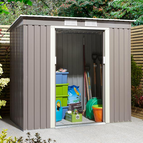 Thorpe Metal 6x4 Pent Shed In Light Grey | Furniture in Fashion