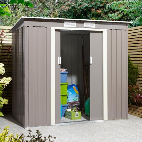 Read more about Thorpe metal 6x4 pent shed in light grey