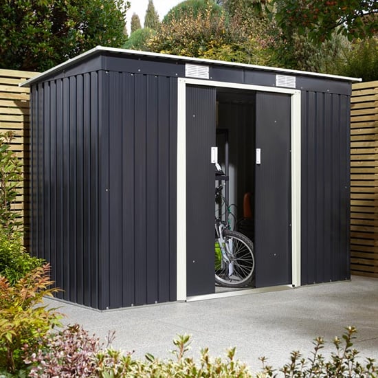 Read more about Thorpe metal 8x4 pent shed in dark grey