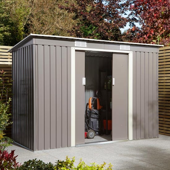 Read more about Thorpe metal 8x4 pent shed in light grey
