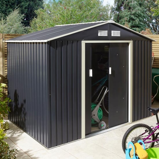Read more about Thorpe metal 8x6 apex shed in dark grey