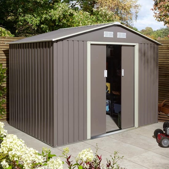 Read more about Thorpe metal 8x6 apex shed in light grey