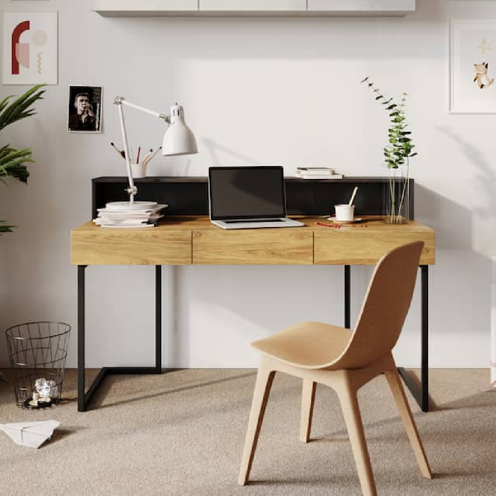 tifton wooden laptop desk with 3 drawers in oak