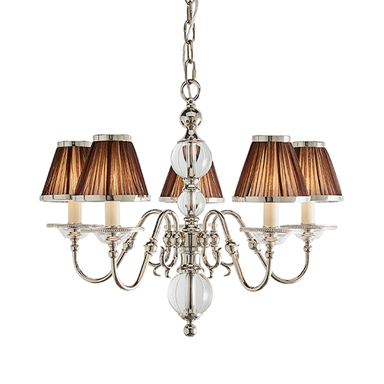 Photo of Tilburg 5 lights pendant light in nickel with chocolate shades