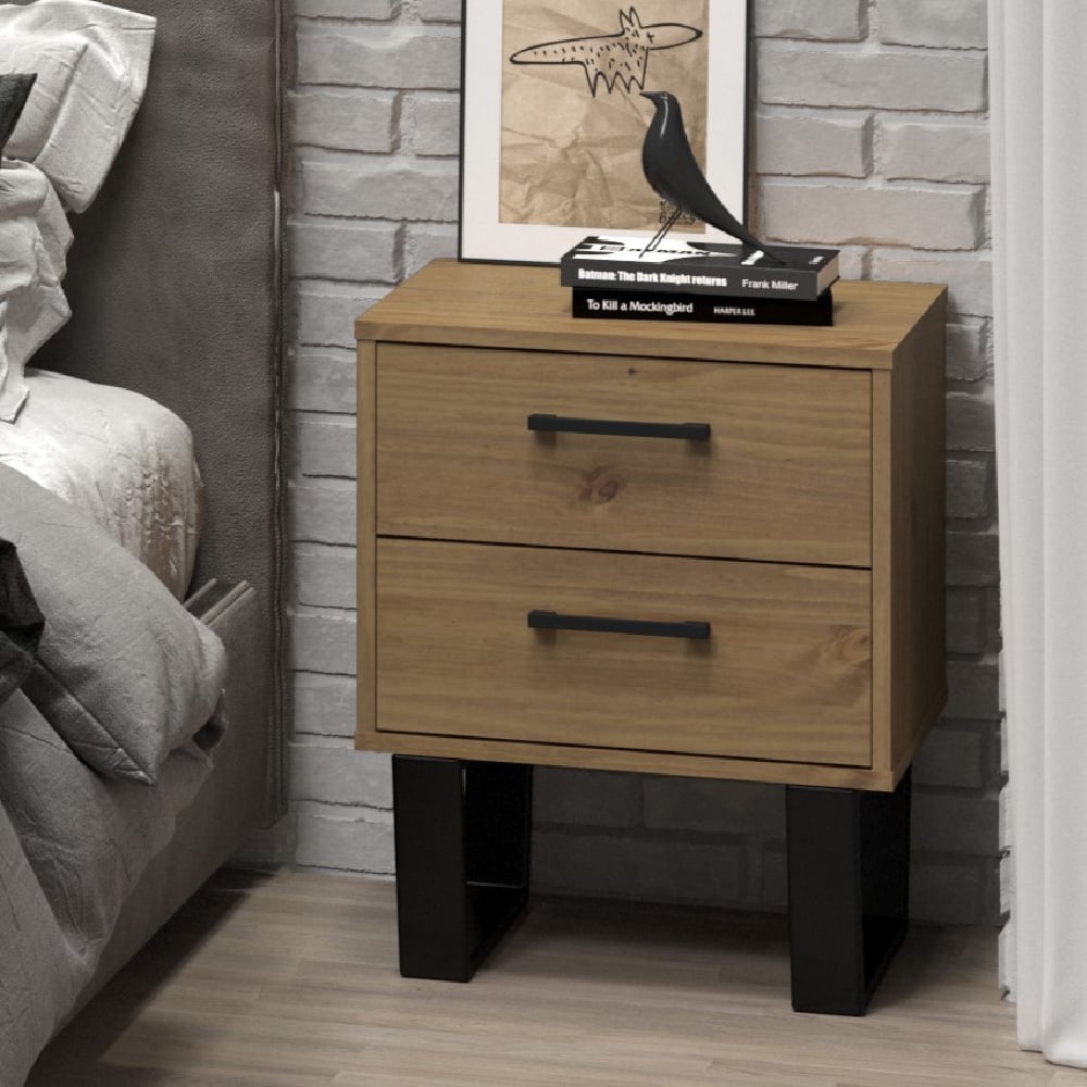 tilston wooden bedside cabinet with 2 drawers in oak and black