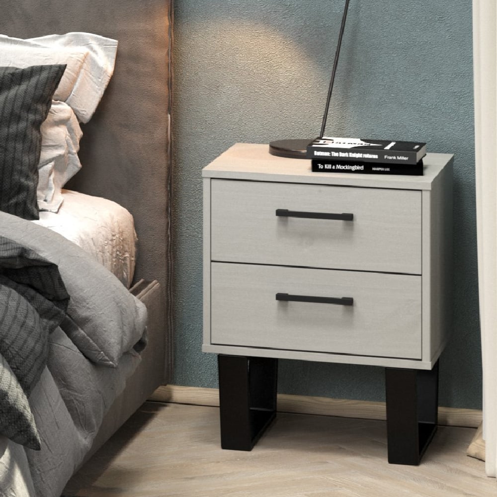 tilston wooden bedside cabinet with 2 drawers in white and black