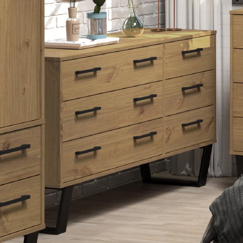 tilston wooden chest of 6 drawers in oak and black