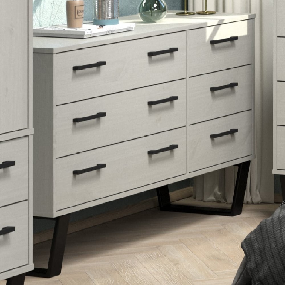 tilston wooden chest of 6 drawers in white and black