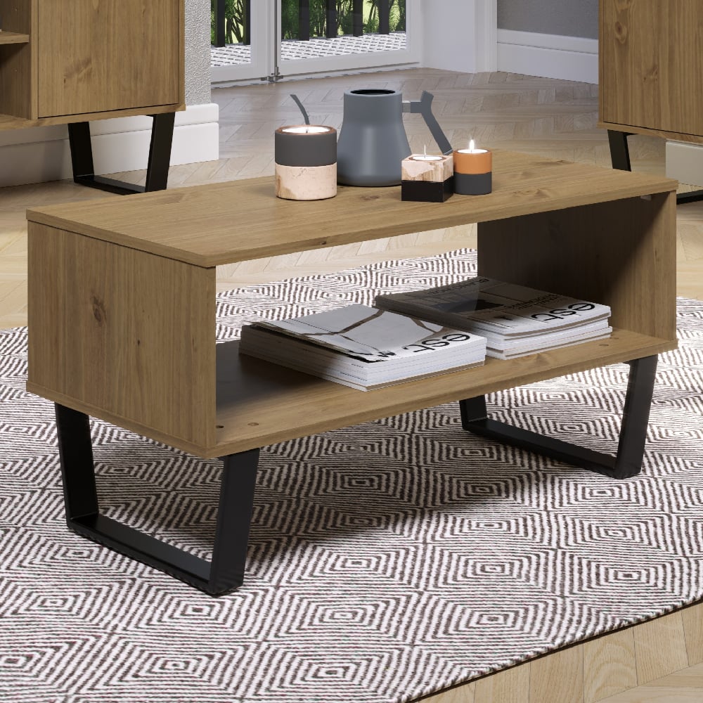 tilston wooden coffee table with undershelf in oak and black