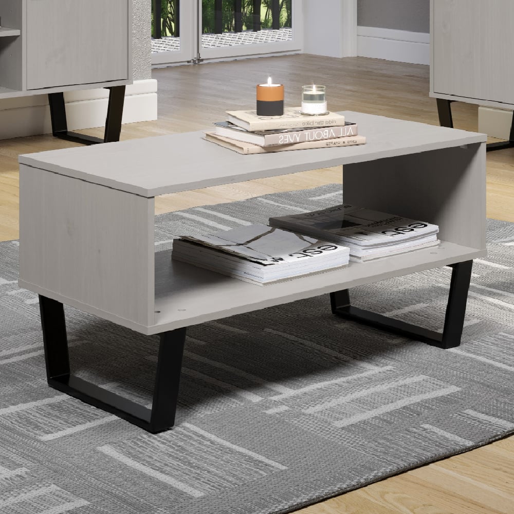 tilston wooden coffee table with undershelf in white and black