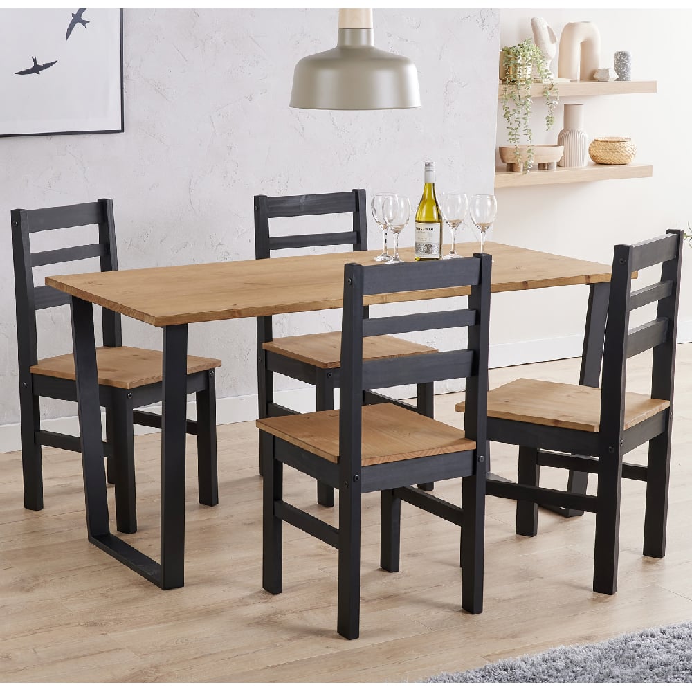 tilston wooden large dining table with 4 chairs in oak and black