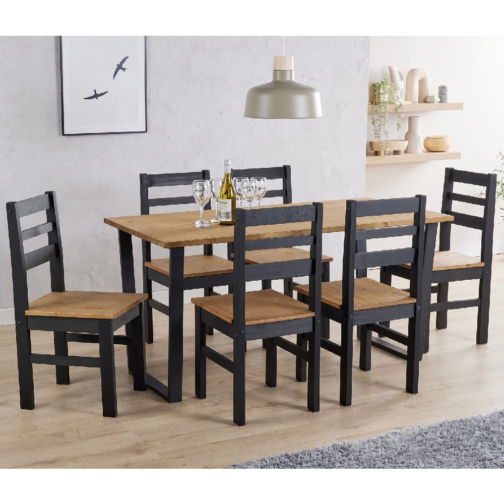 Read more about Tilston wooden large dining table with 6 chairs in oak and black