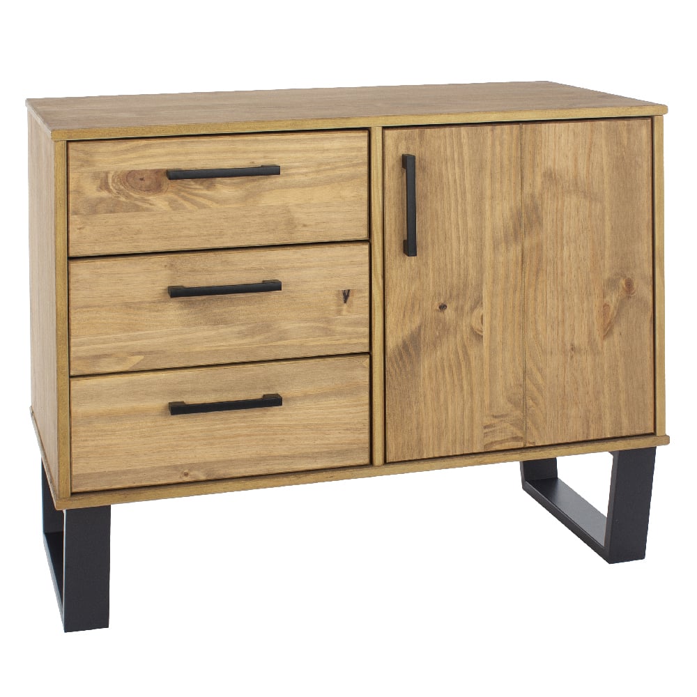 tilston wooden sideboard with 1 door 3 drawers in oak and black